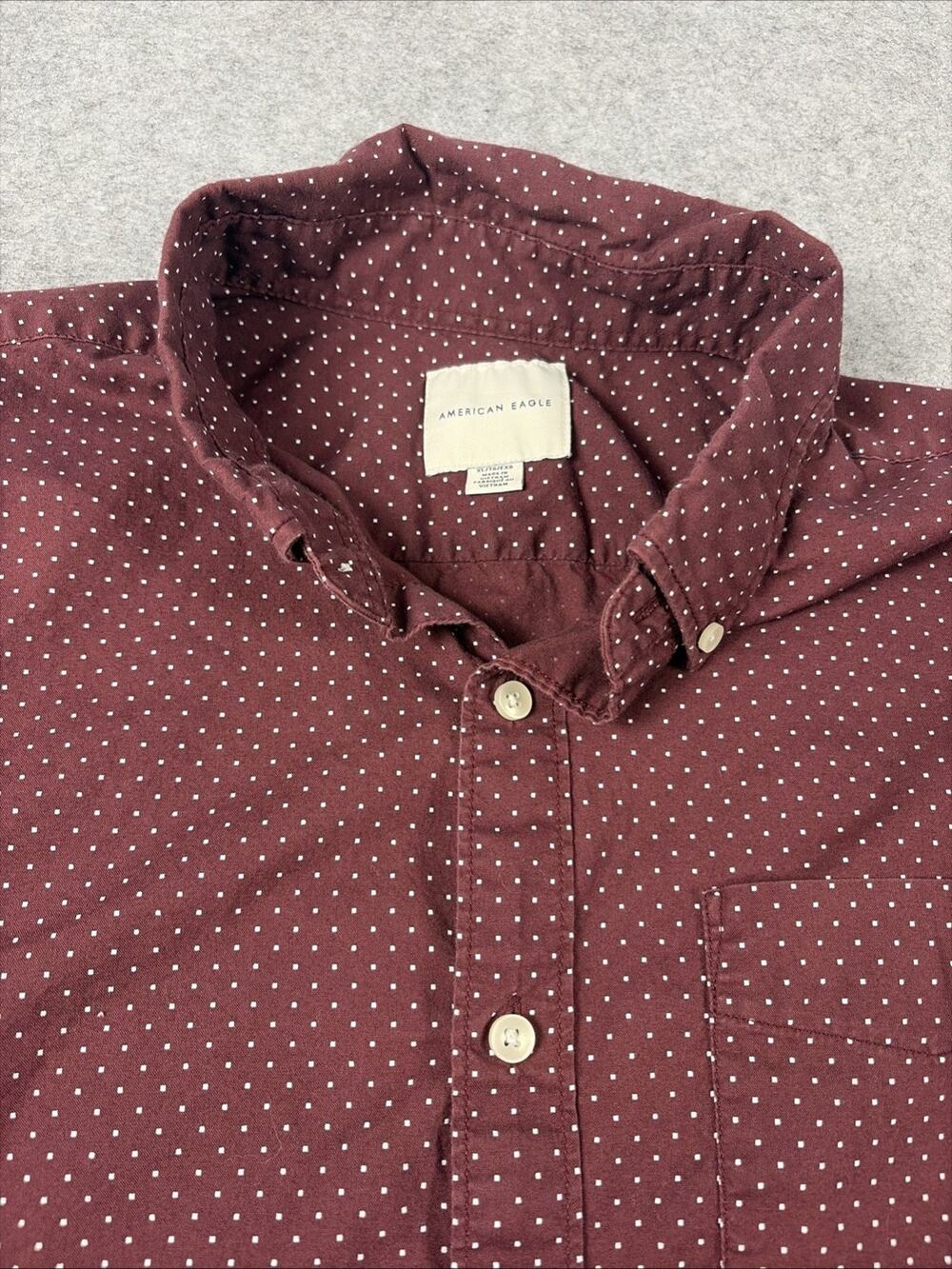 American Eagle Men Burgundy Button Up Shirt Size Xl